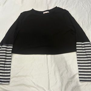 Black Crop Top Striped Long Sleeves